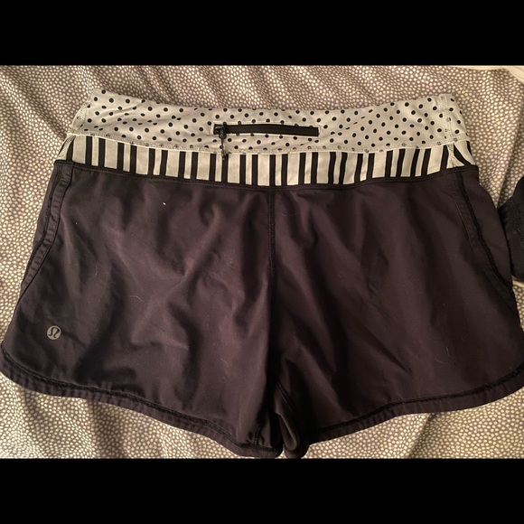 Black lululemon shorts with white and black stripped and polkadot band! - Picture 2 of 2